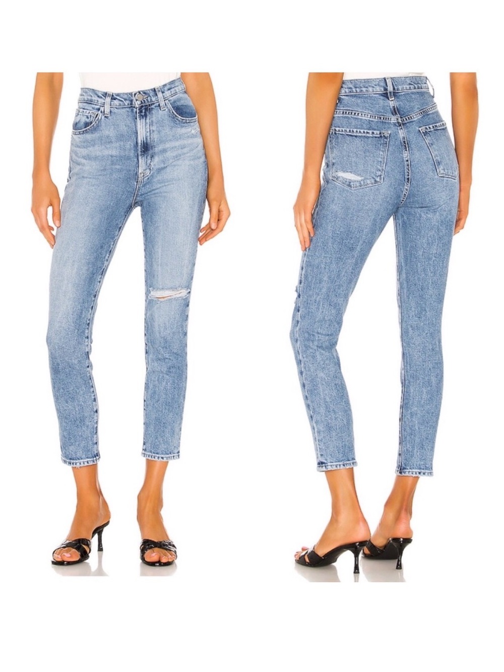 J Brand Light Blue High-Rise Cropped Distressed Skinny Jeans